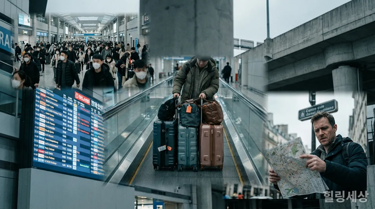 혼잡한 공항과 지연된 비행 등 여행 중 스트레스 상황