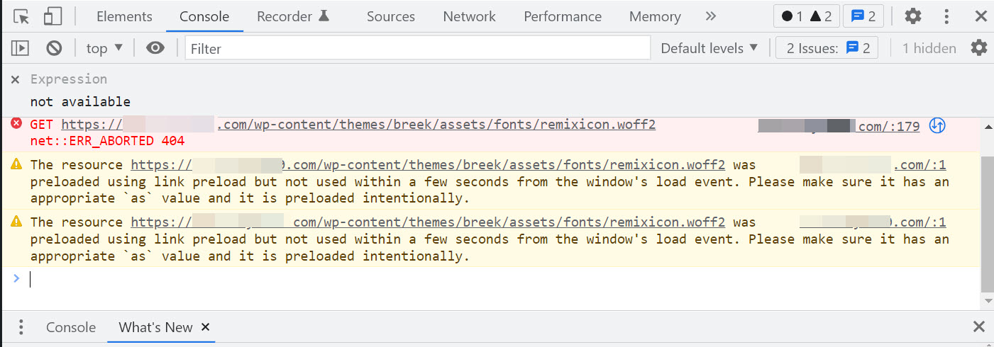 워드프레스 woff2 파일 로딩 오류 (ERR_ABORTED 404)