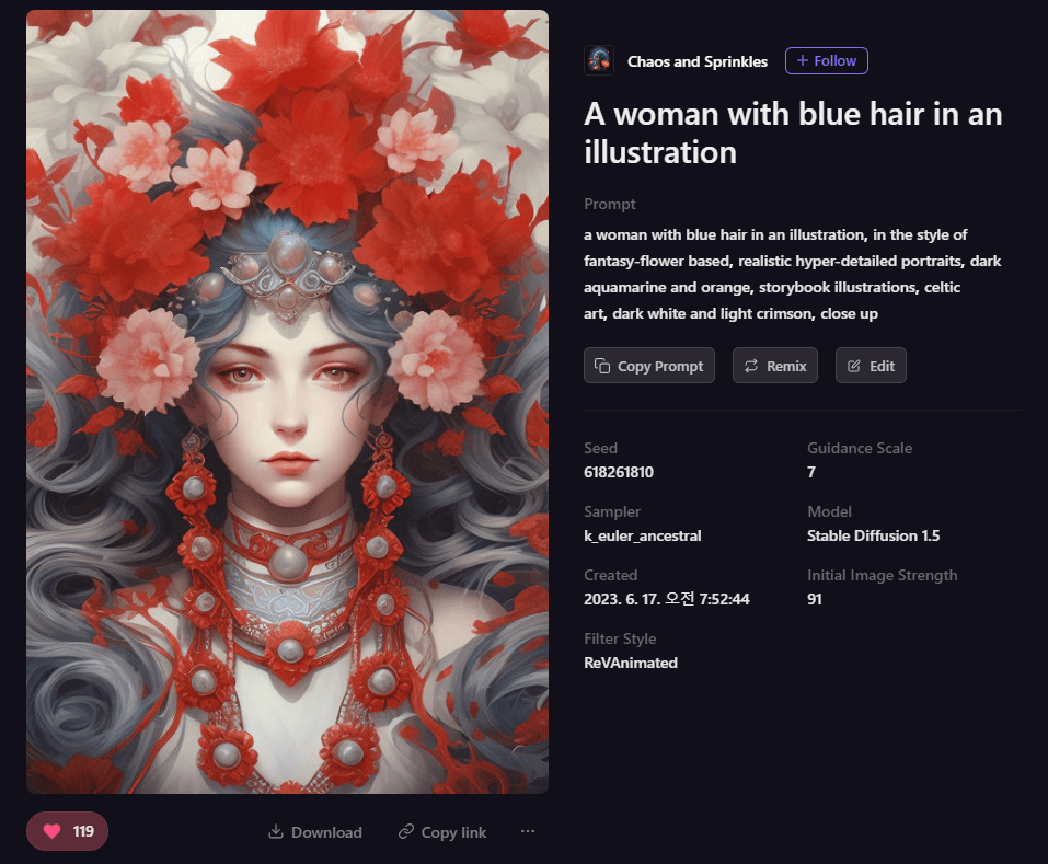 Playground AI 그림 - 판타지 꽃 장식의 여성