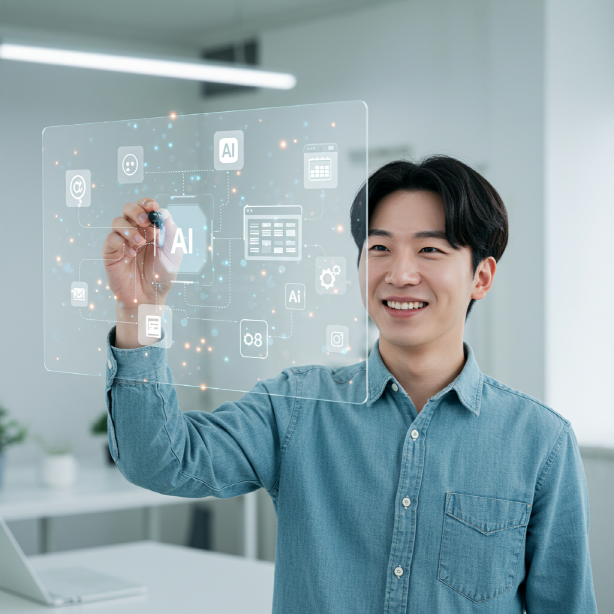 코딩 없이 AI 자동화 비서를 구축하는 한국인 사용자의 모습