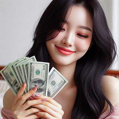 여성 돈 들고 있는 이미지