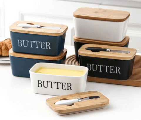 BUTTER BOX 대용량 도자기 버터 보관 용기 + 버터 나이프 세트