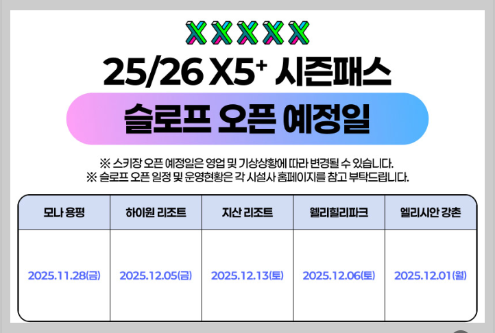 슬로프 오픈 예정일