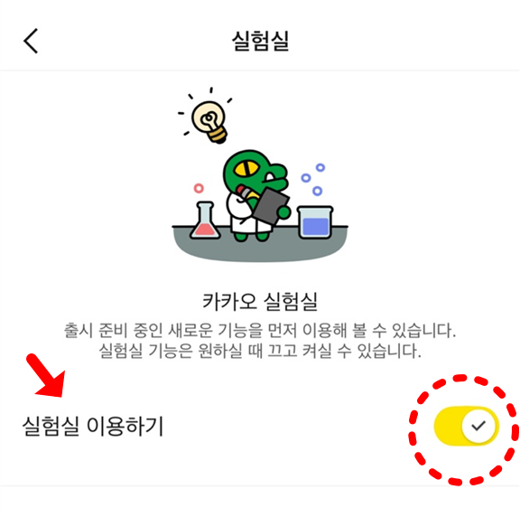 카카오톡 실험실 이용하기 활성화