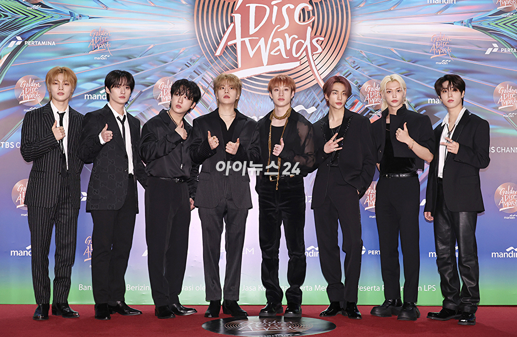 그룹 스트레이키즈가 6일 오후 인도네시아 자카르타 인터내셔널 스타디움에서 열린 '제38회 골든디스크 어워즈 with 만디리'에 참석하고 있다. [사진=골든디스크 어워즈 사무국]