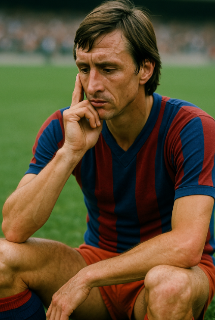 앉아서 생각에 잠긴 크루이프