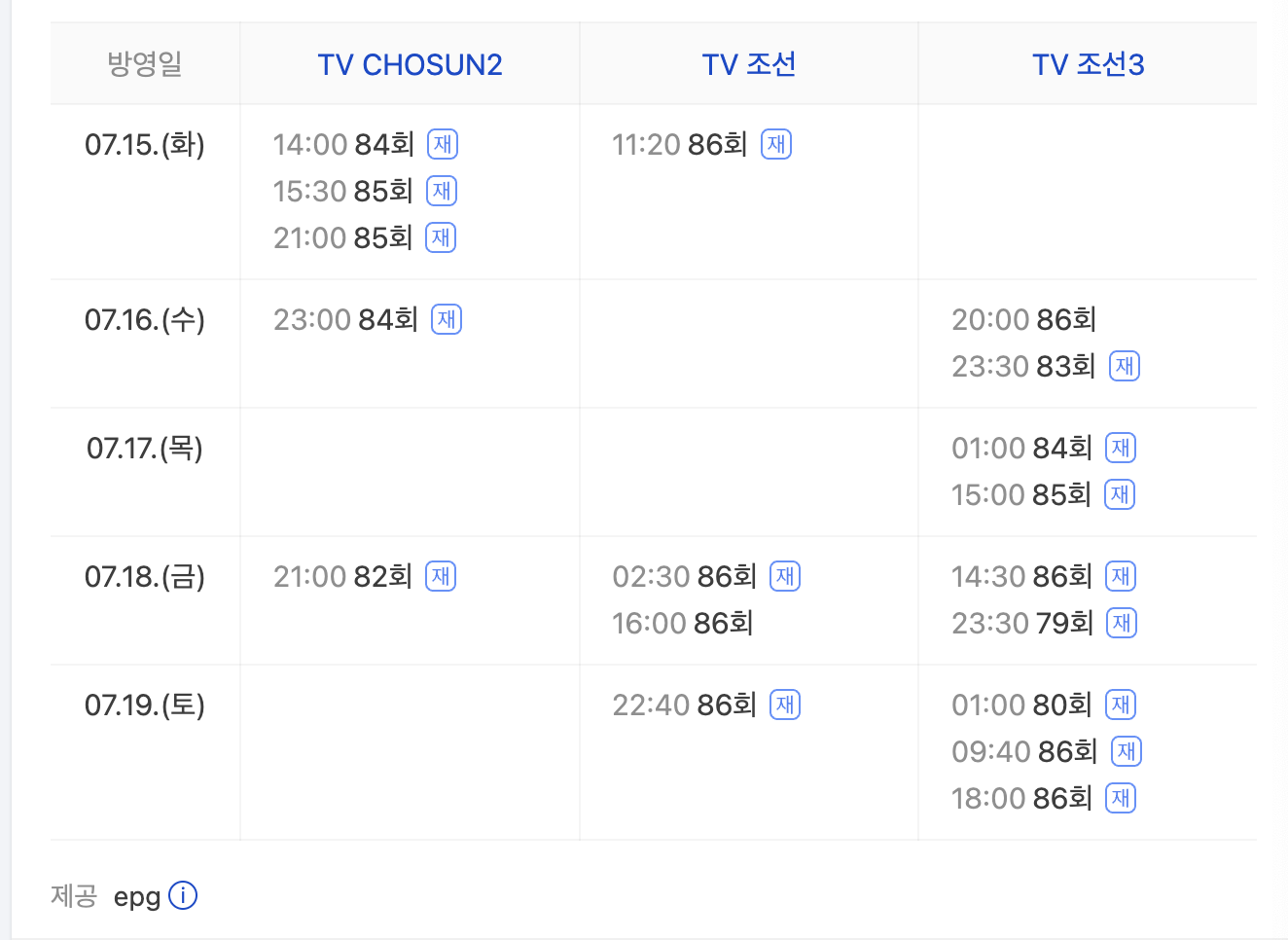 TV조선 조선의 사랑꾼 재방송시간