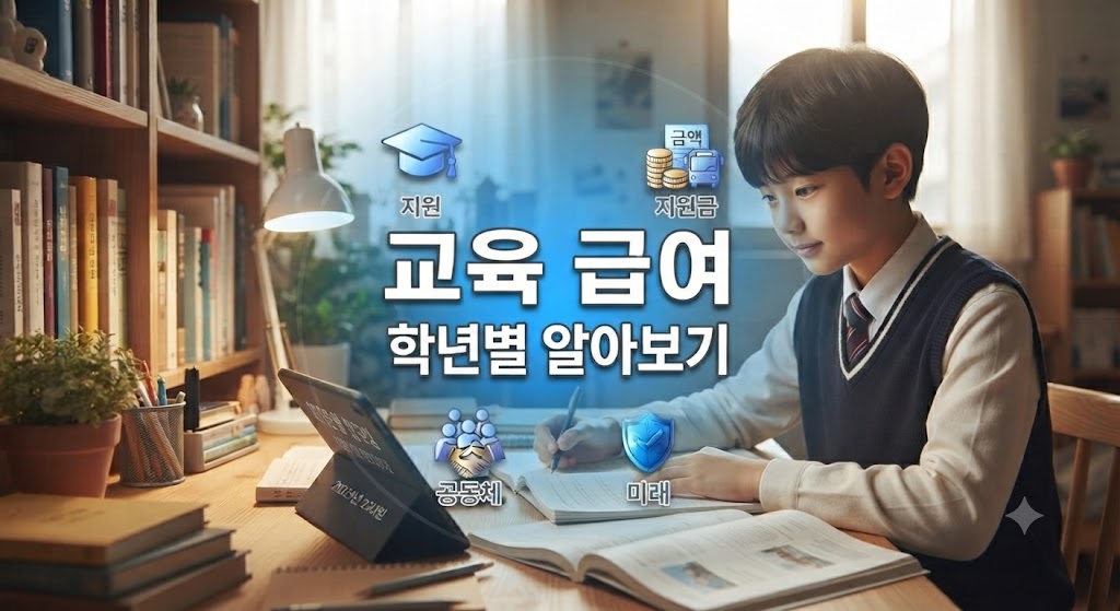 교육급여를 지원받는 저소득층 가정의 학생이 열심히 공부하고 있는 모습