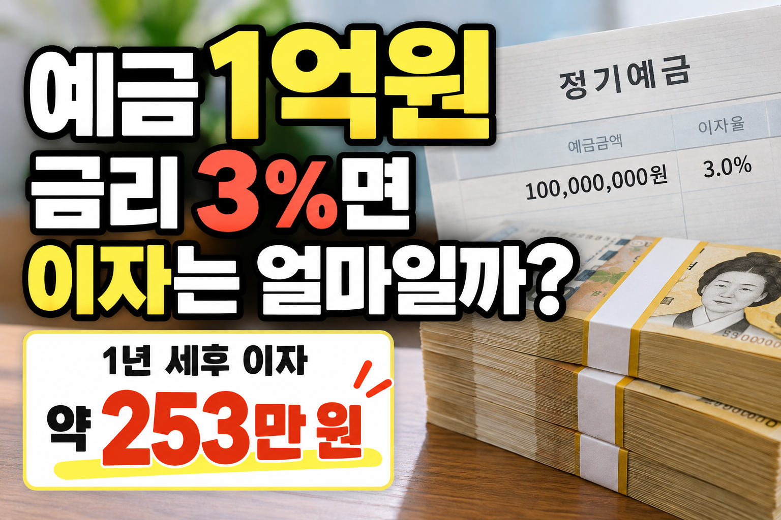 예금 1억원 금리 3%면 이자는 얼마일까? 세전·세후 이자 계산