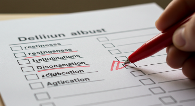 증상 체크리스트 문서에 체크 표시된 장면