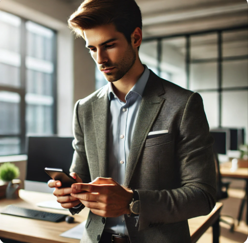 핸드폰을 보고 있는 직장인 (남성)