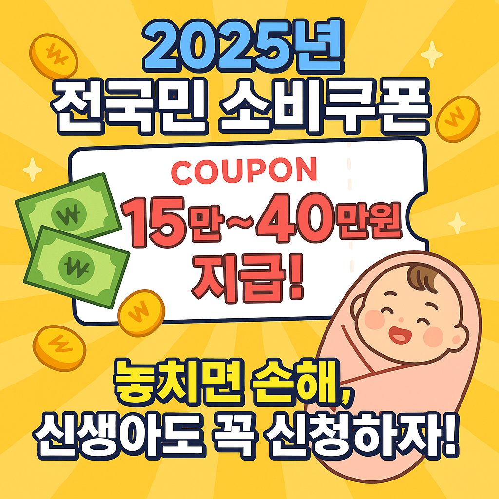 2025년 전국민 소비쿠폰 15만~40만원 지급! 놓치면 손해, 신생아도 꼭 신청하자!