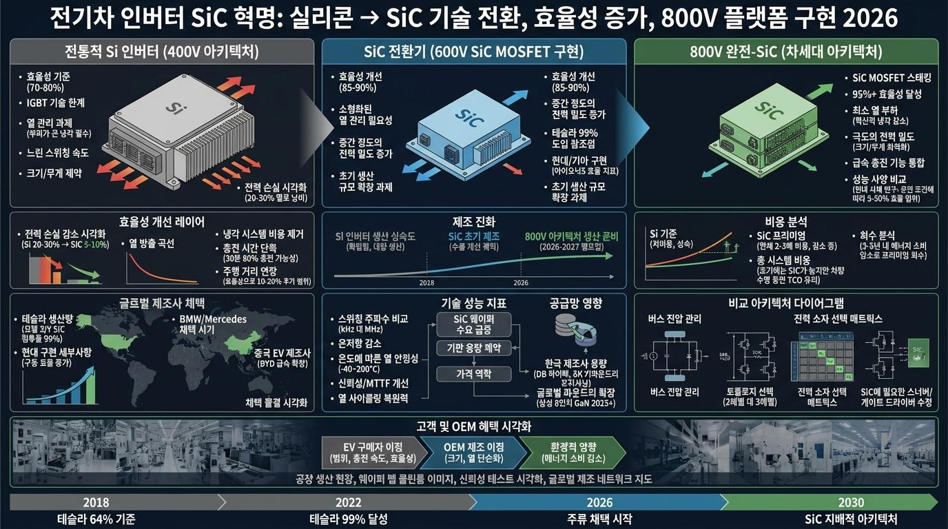 전기차 인버터, SiC 채택, 800V 플랫폼, 효율 향상