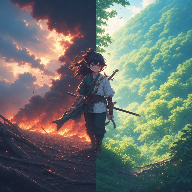 폭력과 치유 양면성을 드러내는 일러스트