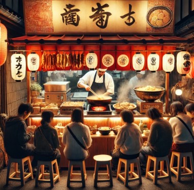 기거리에서 음식을 먹는 이미지