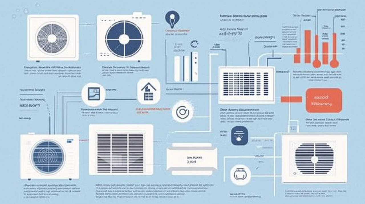 다양한 에어컨 제품의 에너지 효율성을 비교하는 인포그래픽입니다. 정보 전달에 최적화된 시각적으로 매력적인 형식을 통해 중요한 정보를 쉽게 이해할 수 있도록 도와줍니다.