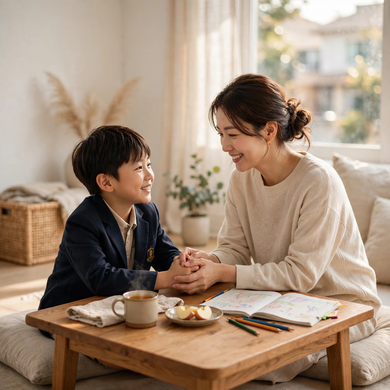 아이 손을 잡아주는 부모의 손 장면 이미지