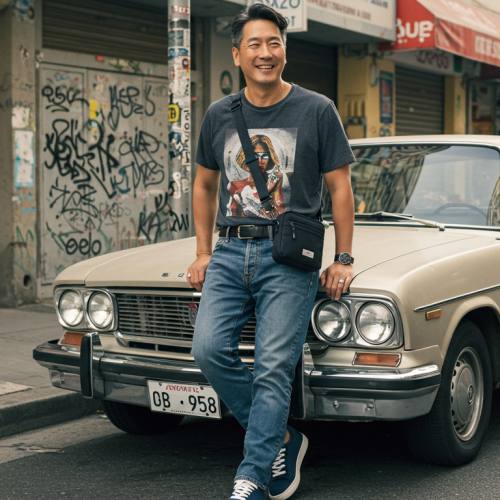 스트릿 브랜드를 입은 중년