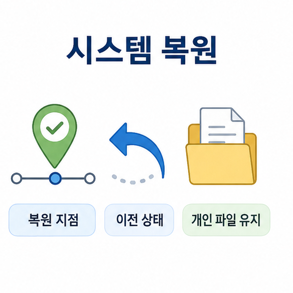 복원 지점을 선택해 이전 시스템 상태로 되돌리고 개인 파일을 유지하는 시스템 복원 안내