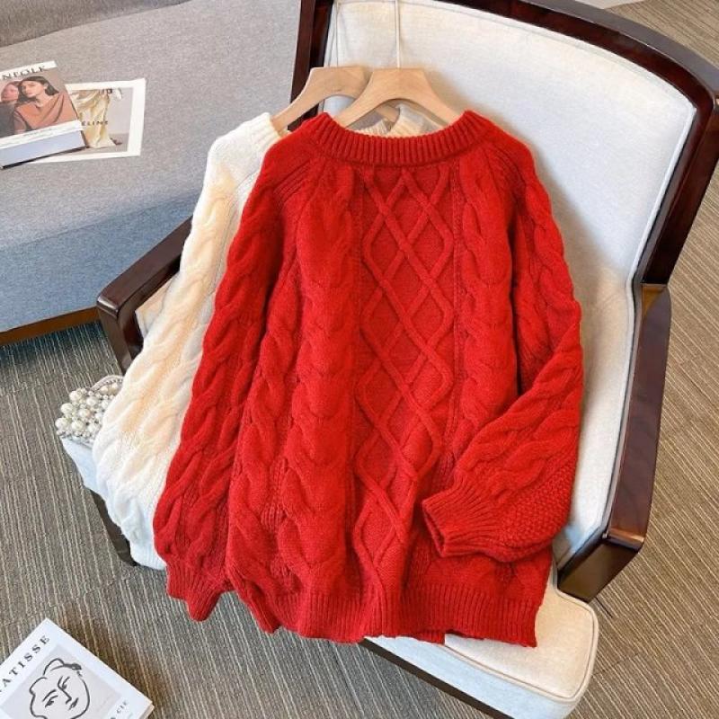 여성꽈배기니트 레드니트 여성 긴팔 여자 스웨터