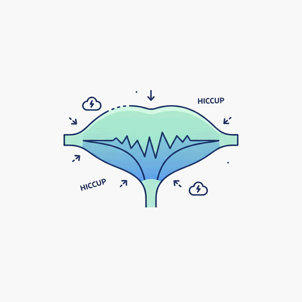 딸꾹질이 멈추지 않는 이유와 그 생리적 원리를 표현한 심플 일러스트레이션