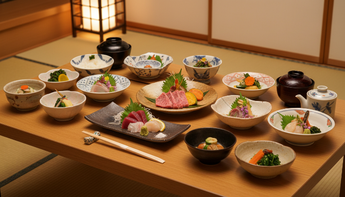 부모님 입맛을 사로잡는 정갈하고 화려한 일본 료칸의 가이세키 요리 차림