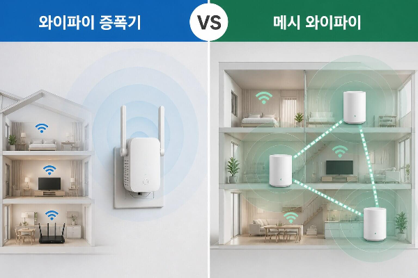 와이파이 증폭기와 메시 와이파이 비교