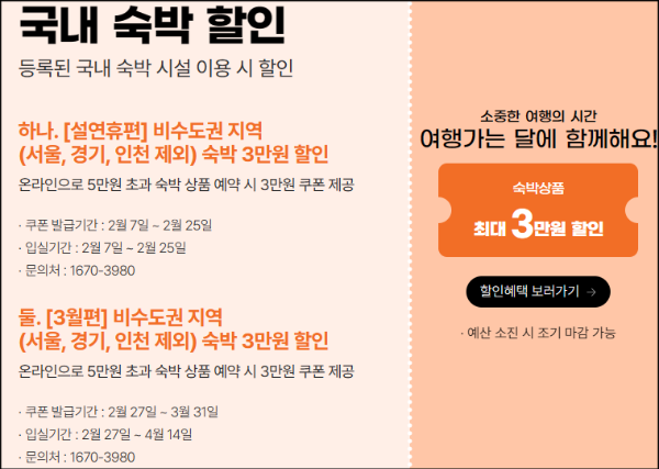 국내여행 숙박할인정보