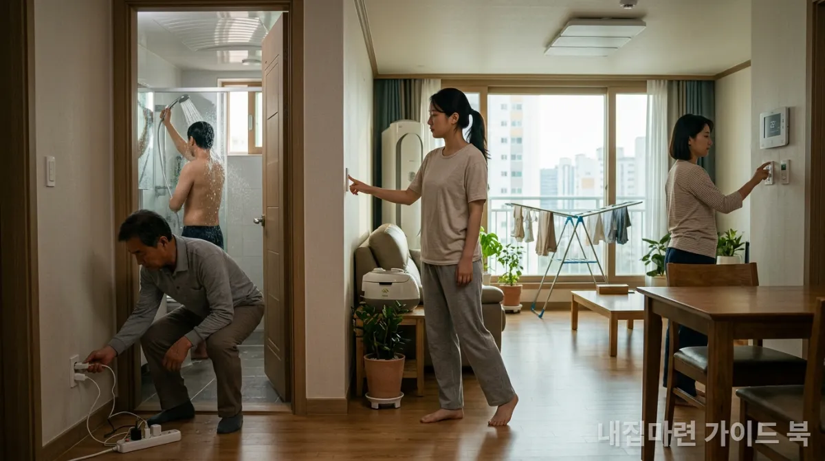 아파트에서 전기, 수도, 난방을 절약하는 다양한 모습