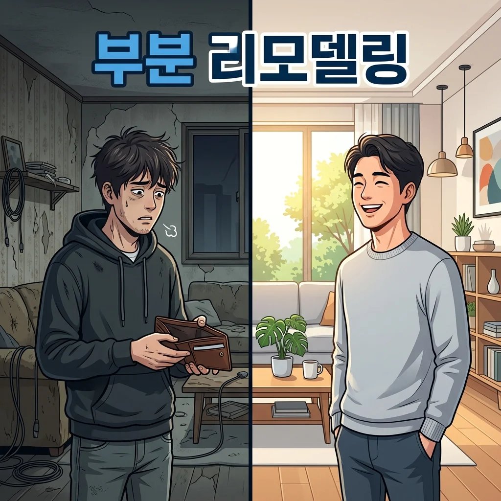 2026년 인테리어 비용 상승으로 인해 아파트 전체 올수리 대신 거실 등 일부분만 시공하는 부분 리모델링이 새로운 트렌드로 떠오르고 있습니다.