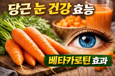당근 눈 건강 도움 베타카로틴 효능을 설명하는 신선한 당근 이미지
