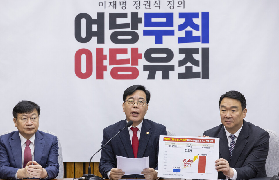 국민의 힘 송언석 대표 장특공제 분석 브리핑 사진