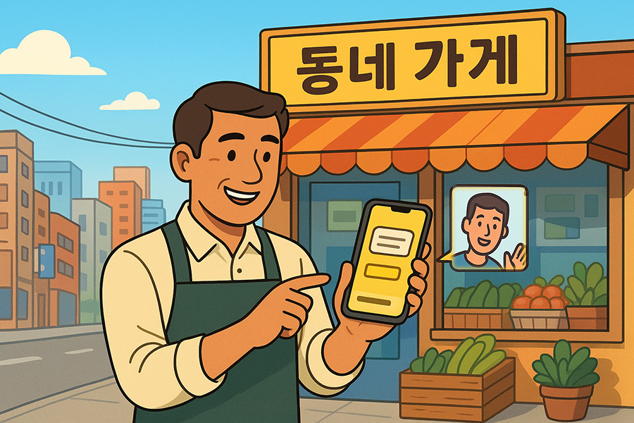 카카오 프로젝트 단골을 통해 지원금을 받은 소상공인 스마트폰 사용 장면