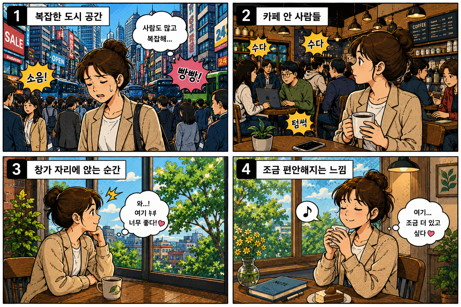 창가 자리에서 편안한 공간