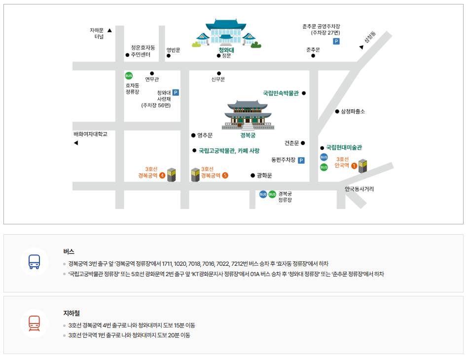 청와대 관람 신청 예약 관람코스 교통정보