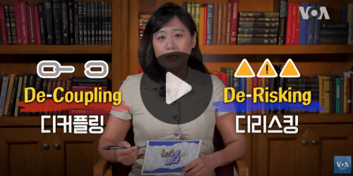 한 여성이 디커플링과 디리스킹에 대해 설명하는 모습