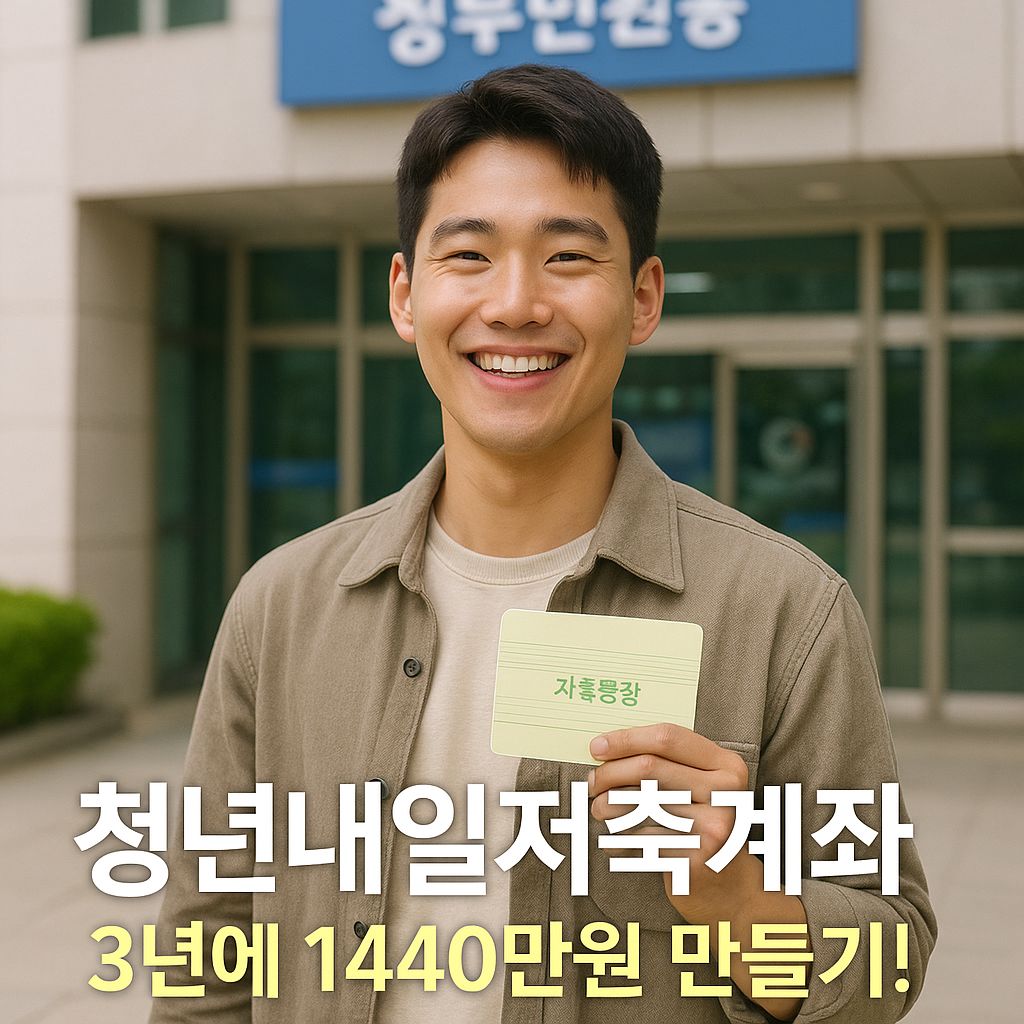 밝게 웃으며 통장 들고 있는 청년의 모습, 자산 형성 상징