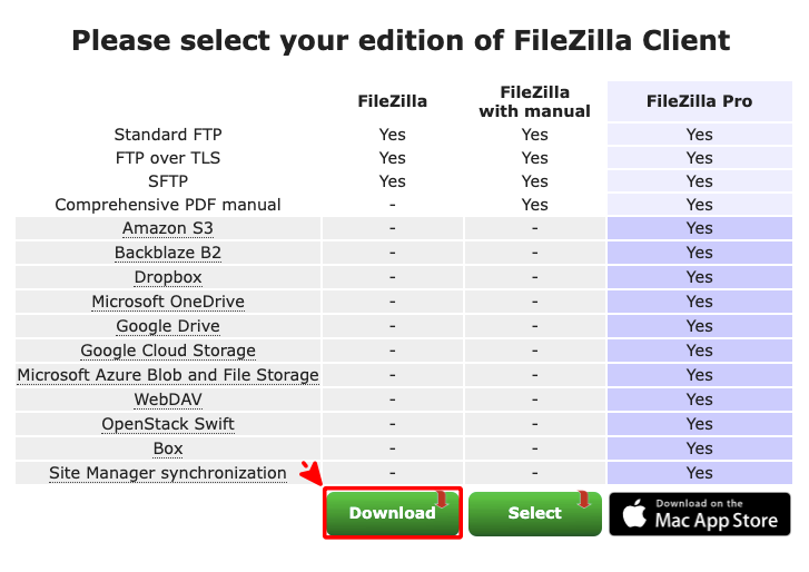 파일질라 다운로드 버튼 클릭