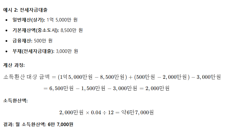 부채가 포함된 재산 소득환산액 계산 예시 2