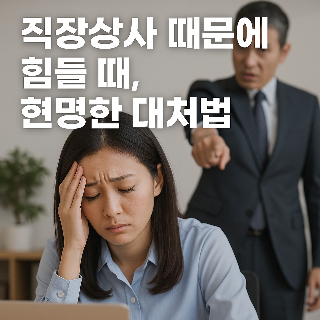 직장상사의 질책으로 스트레스를 받는 여성 직원, 직장 내 갈등 상황을 표현