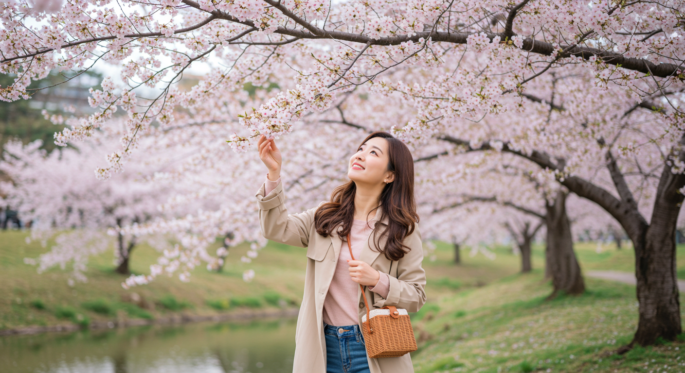 벚꽃놀이를 하는 여자