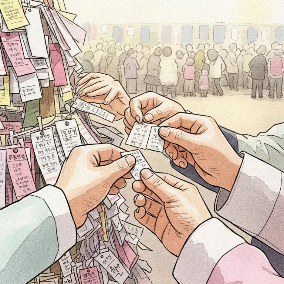 달집에 소원지를 묶으며 간절히 기도하는 모습