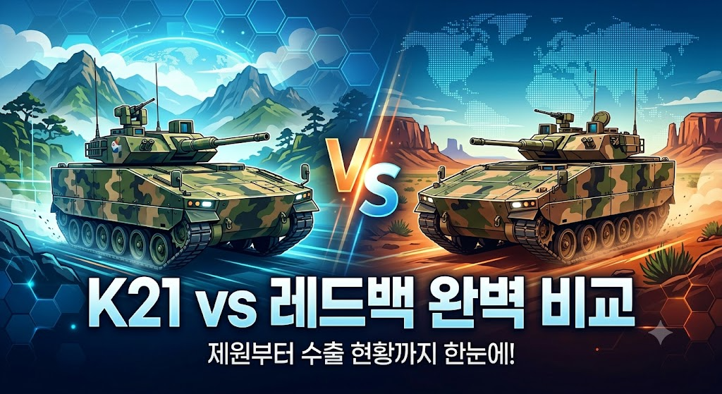 K21 보병전투장갑차(IFV)와, 이를 기반으로 기술을 혁신하여 글로벌 시장을 뚫어낸 AS21 레드백(Redback)