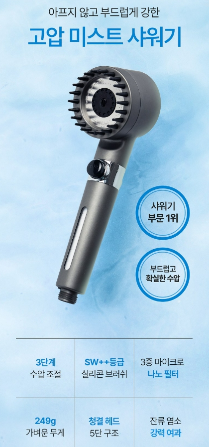 고수압 필터 샤워기, 미스트분사 두피 마사지 세척, 절수 샤워기