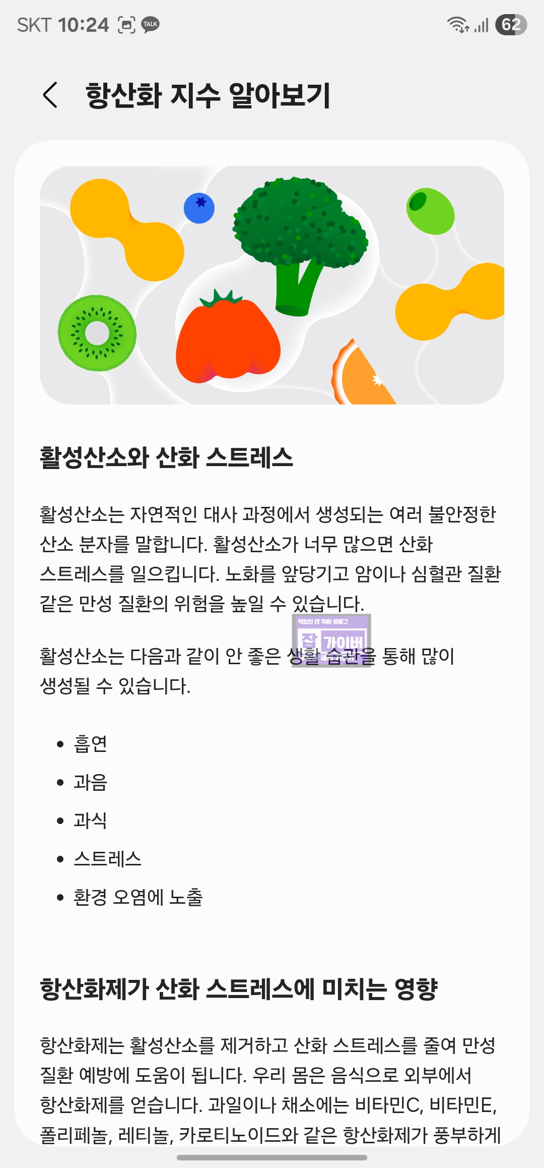 향산화지수 보기 및 스트레스 연관 흡연 과음 과식 스트레스