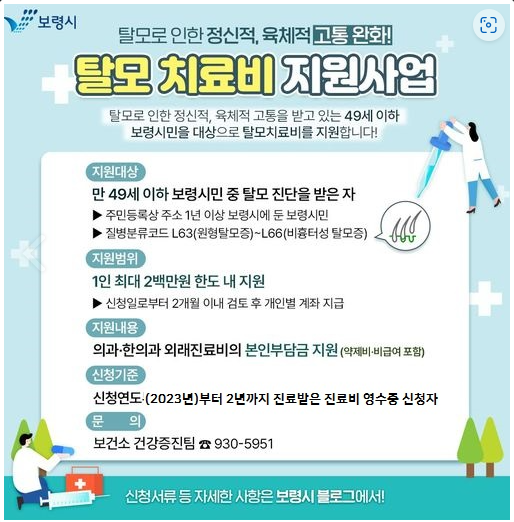 보령시 탈모 치료비 지원 사업