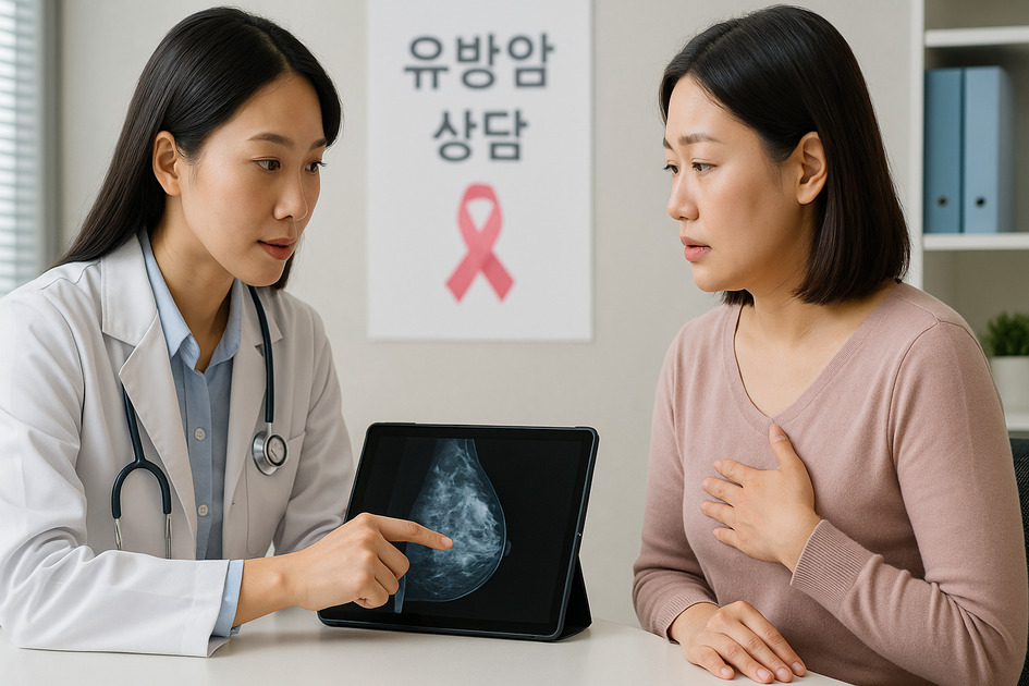유방암 검진 상담받고있는 여성의 모습