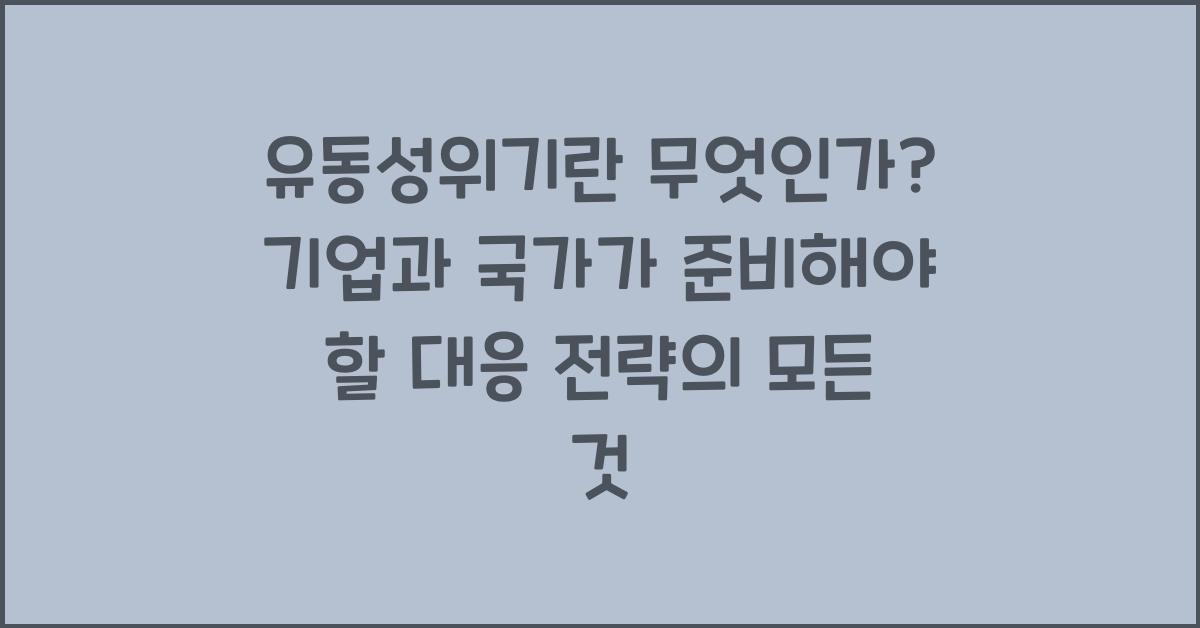유동성위기란 무엇인가? 기업과 국가가 준비해야 할 대응 전략