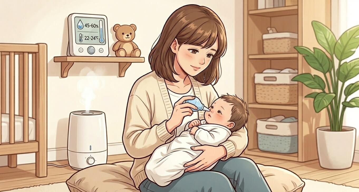 신생아 코막힘과 그르렁 소리, 집에서 안전하게 코 빼주는 요령과 적정 습도