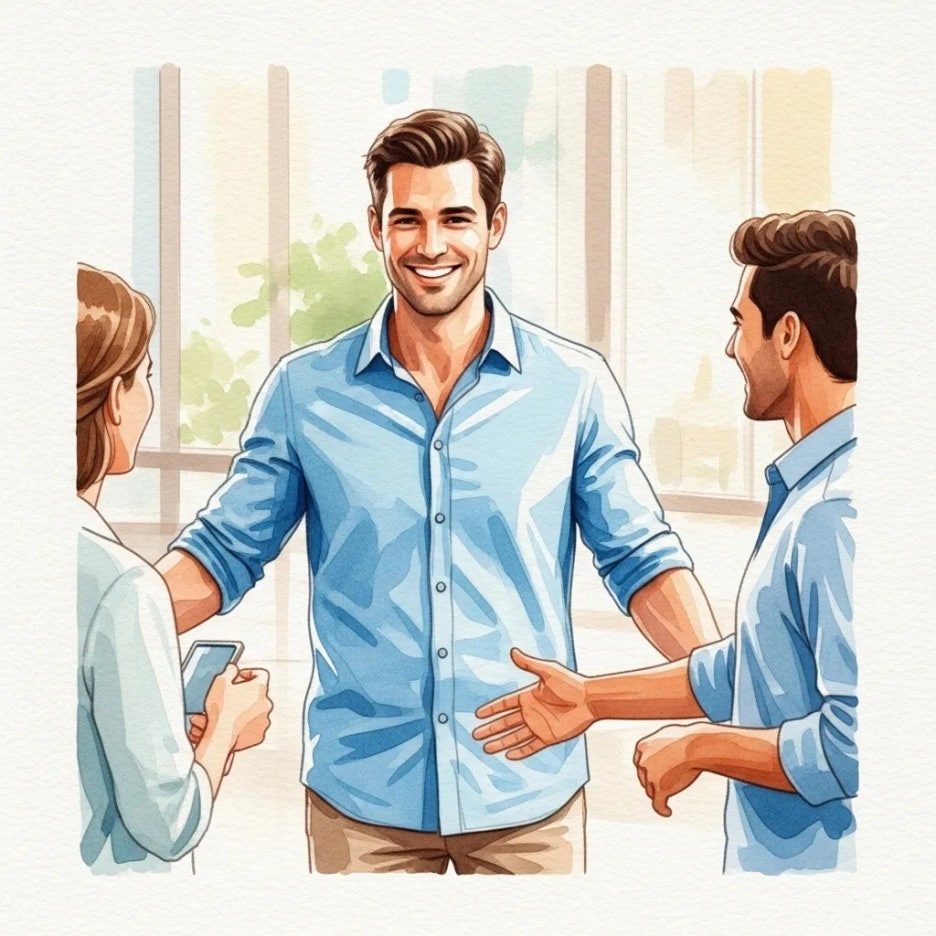 자신감 넘치는 표정으로 밝게 웃는 남성